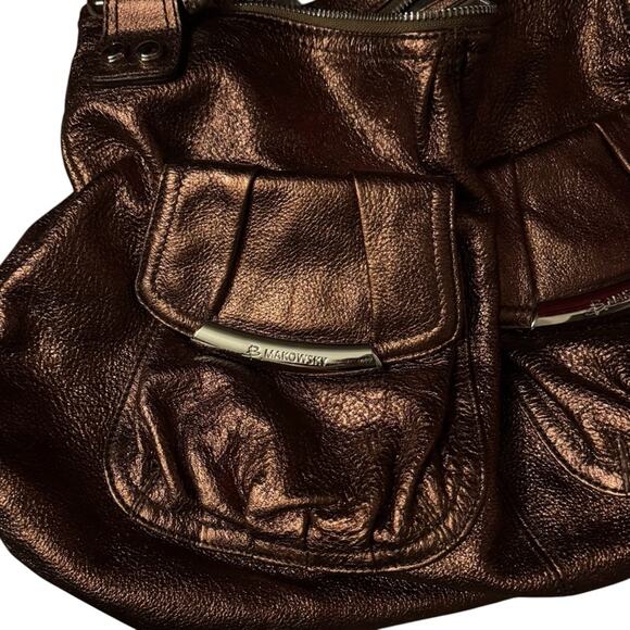 B Makowsky Large Bronze/Copper Metallic Leather Shoulder Handbag - Picture 5 of 9